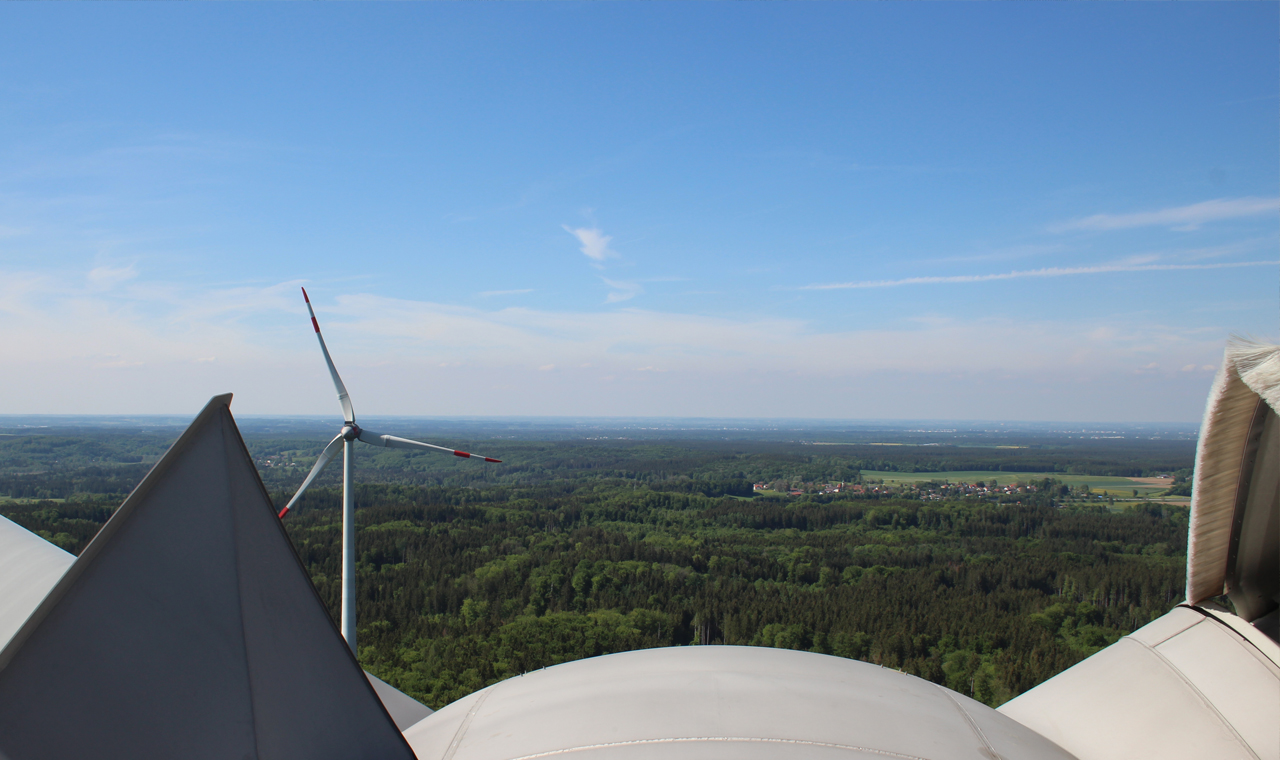 Wind turbine near Lake Starnberg, Bavaria, Germany.